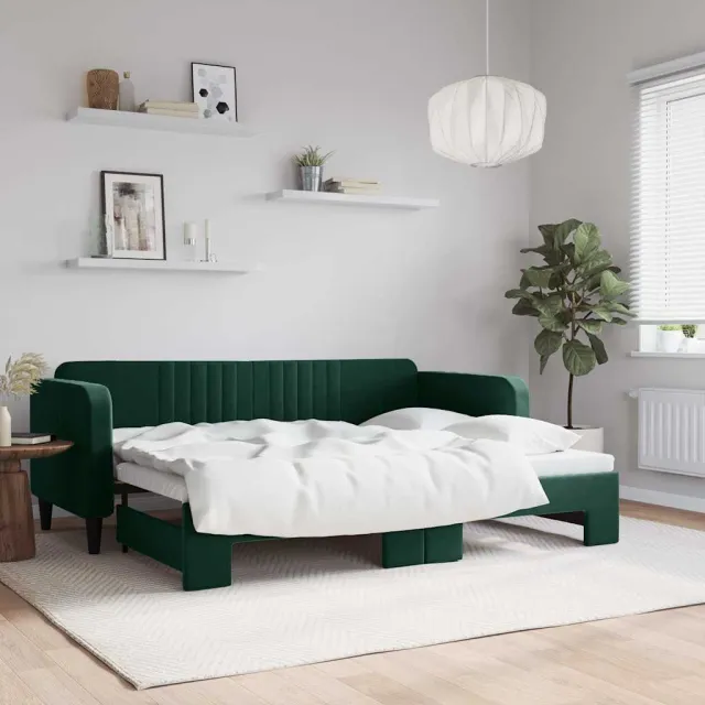 vidaXL Slaapbank met onderschuifbed 80x200 cm fluweel donkergroen