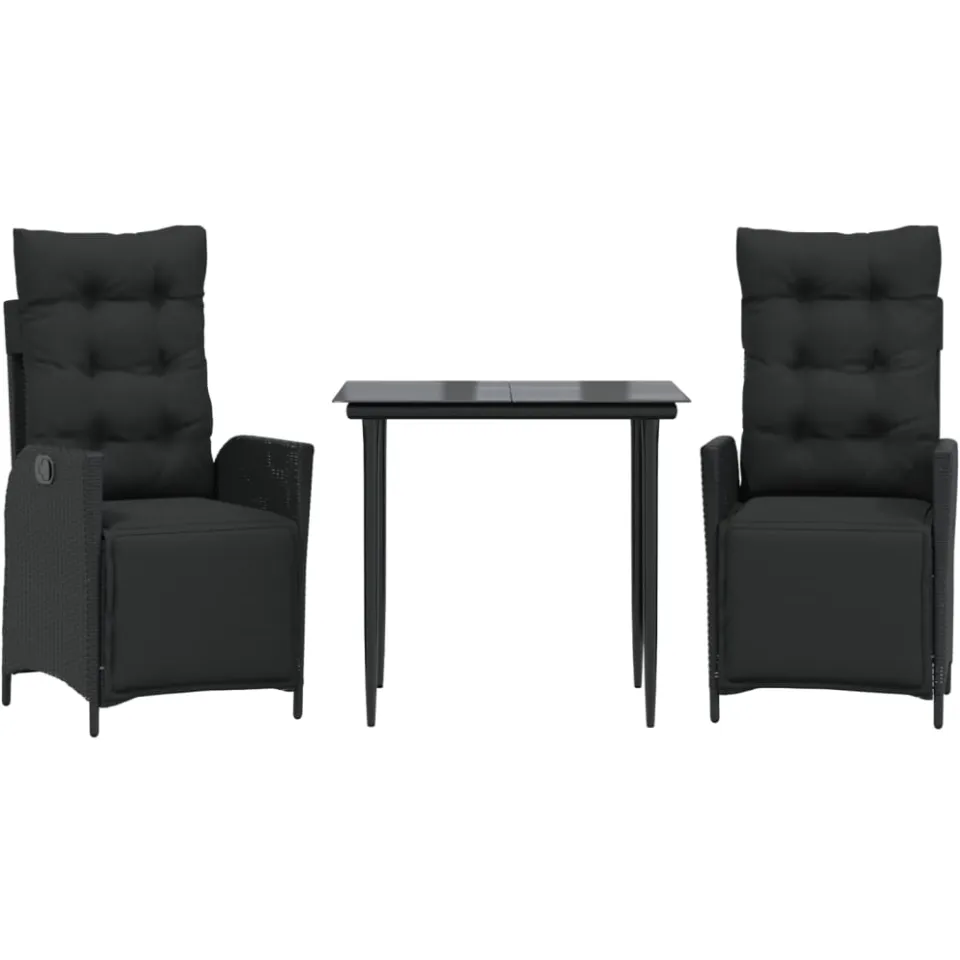 vidaXL 3-delige Tuinset met kussens poly rattan zwart