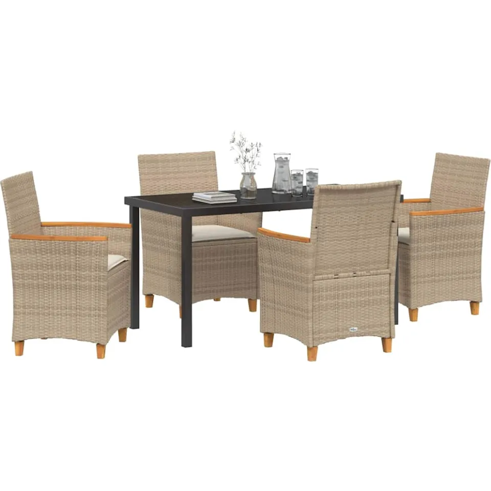 vidaXL Tuin eettafelset 5 st Beige poly rattan