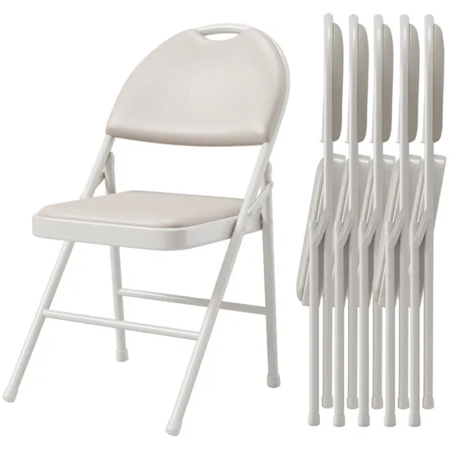 Triumpunpre Opvouwbare Stoelen met Rugleuning - Set van 6 - PU Gevoerde Stoelen - Eetkamer/Bureau/Events - Inklapbaar - Beige beige 6