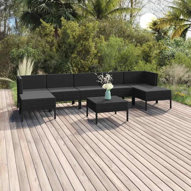 vidaXL 8-delige Loungeset met kussens poly rattan zwart, foto 2
