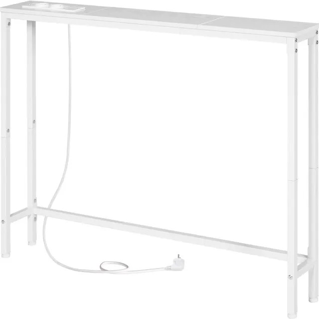 Homesy Slim Consoletafel, 100 cm Lange Bijzettafel, Salontafel met Oplaadstation, Haltafel, Achter de Bank, In de Woonkamer, In de Gang, Metalen Frame, Wit