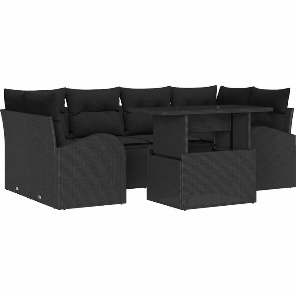 vidaXL Tuin Sofa Set 7 st Zwart poly rattan