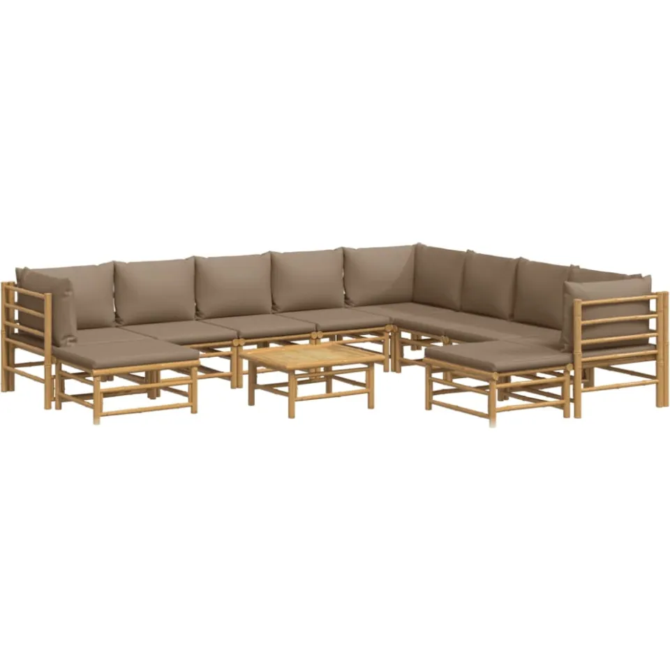 vidaXL 11-delige Loungeset met kussens bamboe taupe Bruin