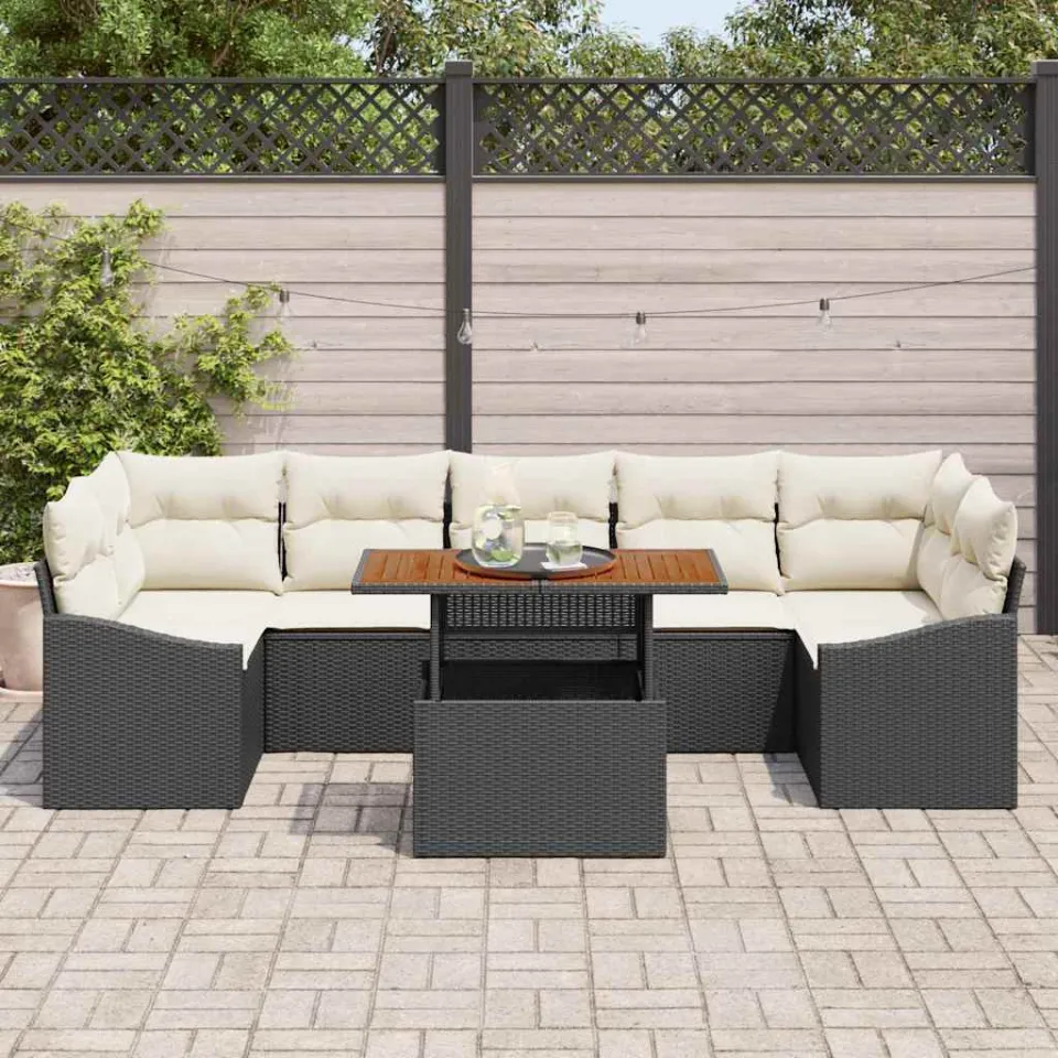 vidaXL Tuin Sofa Set 8 st Zwart en Beige, foto 3
