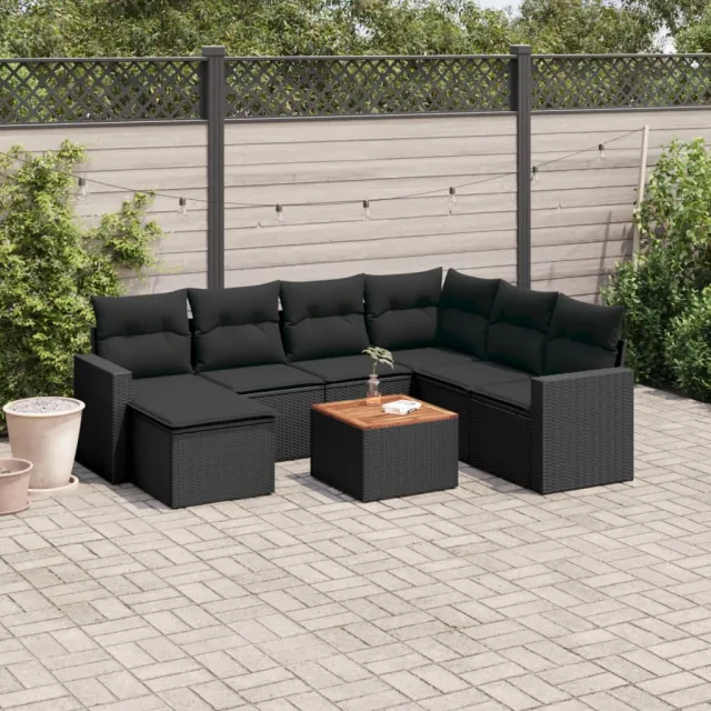 vidaXL 8-delige Loungeset met kussens poly rattan zwart, foto 2