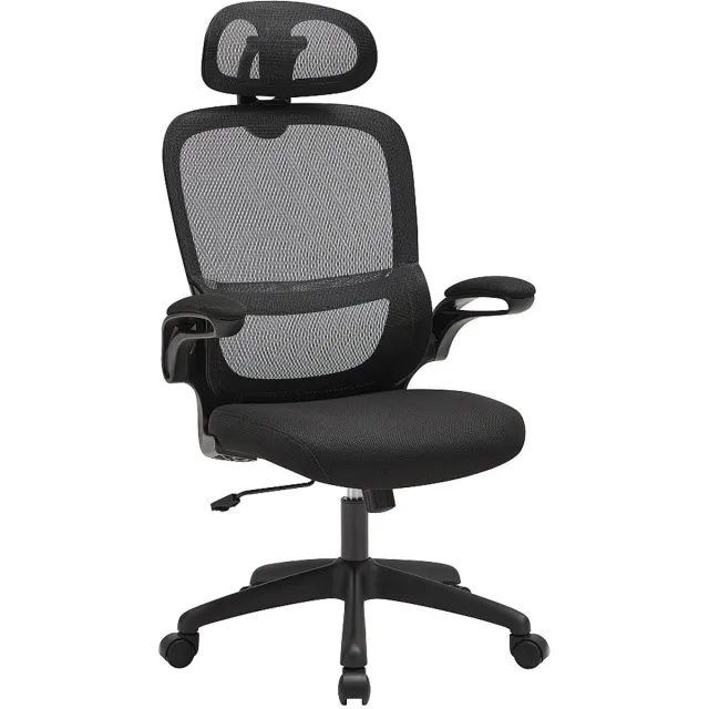 Vente-unique Ergonomische bureaustoel met hoofdsteun - Stof - Zwart - NIRANO