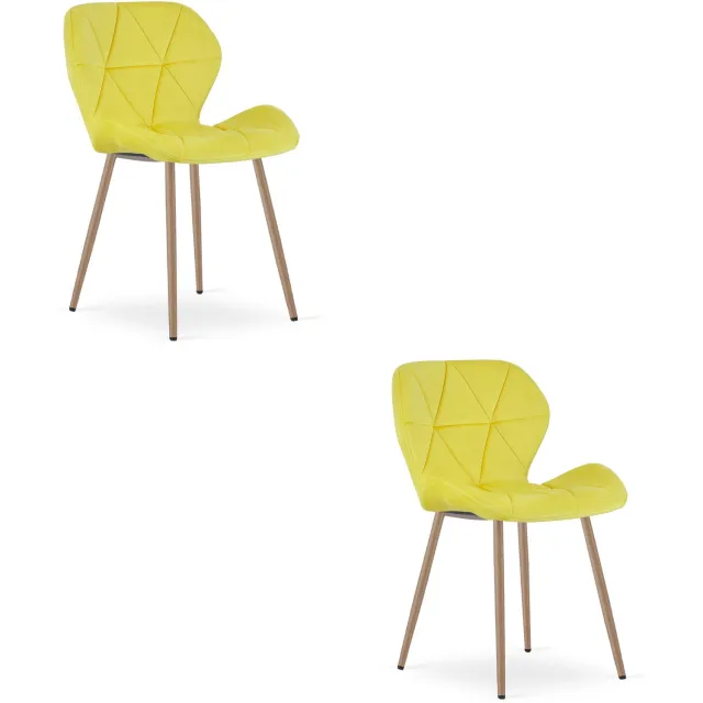 Oskar MANGO Eetkamerstoelen – Set van 2 – Geel Velvet – Metalen Poten in Eikenlook – Comfortabele Gestoffeerde Zitting – Modern Design – Velvet Stoel voor Woonkamer, Keuken en Eetkamer – Max. 110 kg per Stoel