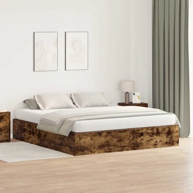 vidaXL Opbergbedframe Gerookt eiken 200 x 200 cm Bewerkt hout Bruin
