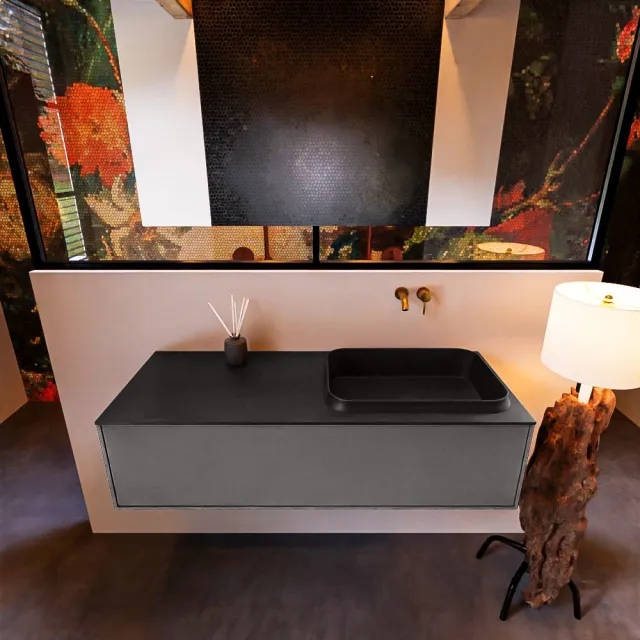 Mondiaz Badkamermeubelset Mondiaz Erin 120 cm met 1 Lade met RIDGE Wastafel Rechts Urban Zonder Kraangaten Greeploos Mat Dark Grey Grijs