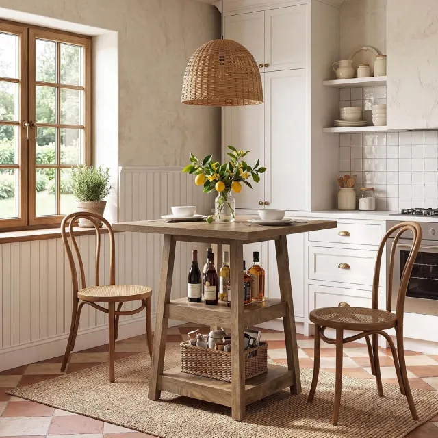 Tribesigns vierkante Bartafel - 80 × 80 × 90 cm - Cocktailtafel met twee schappen voor 2–4 personen - Voor koffiebars, woningen en kleine ruimtes - eikenkleur