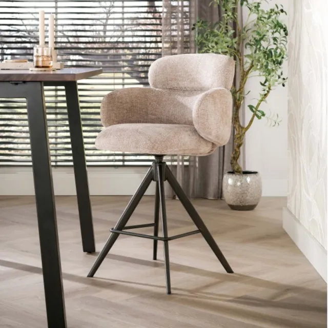 Meubelplaats Barstoel Noma draaibaar - Hoven zand - bruin - Japandi - 60x60x98 cm - barstoelen set van 2