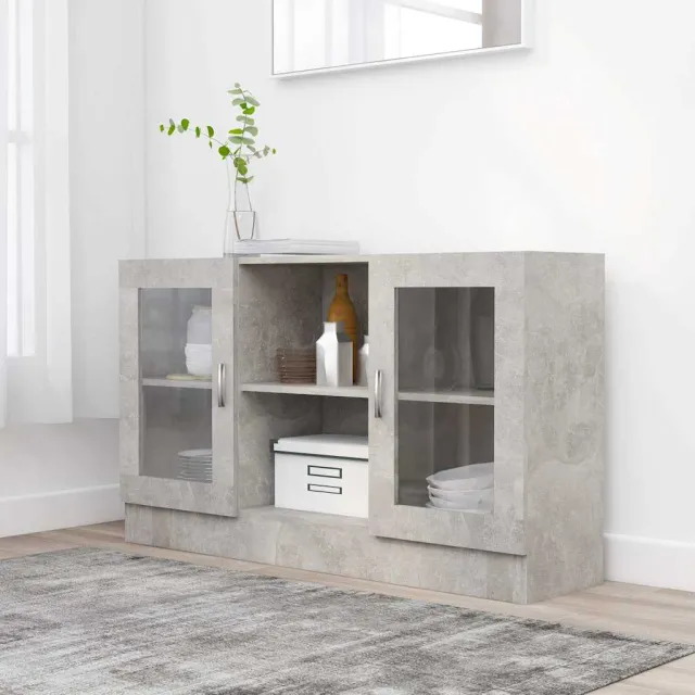 vidaXL Vitrinekast 120x30,5x70 cm bewerkt hout betongrijs grijs, foto 2