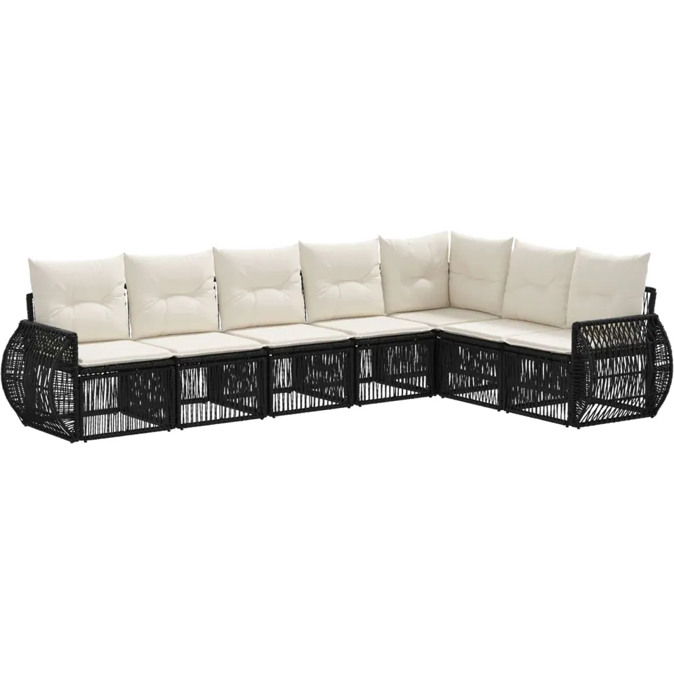 vidaXL Tuinbankenset 7 st 7-zits Zwart en Cream Wit poly rattan
