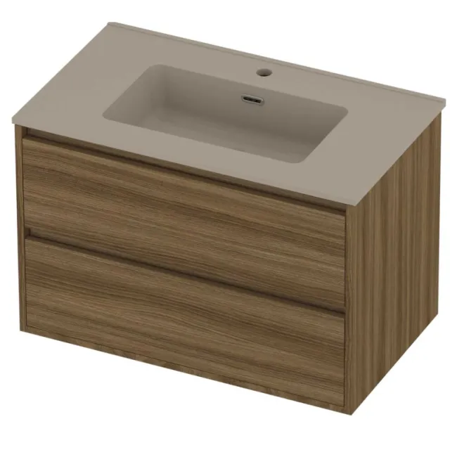 Proline Tribute Badmeubelset Porselein 1 Gat 80x46x54 cm Mat Crème Cotton Caramel Walnut Houtlook