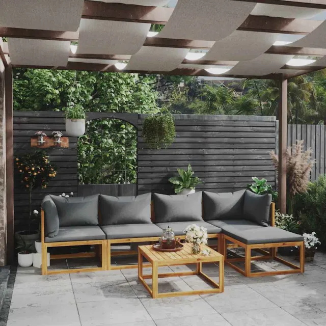 vidaXL 6-delige Loungeset met kussens massief acaciahout grijs, foto 2