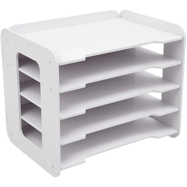 Happiq Data rack opbergrek - Voor bureau organisatie - 5-laags documentenladehouder - Stapelbare brievenbakken Wit