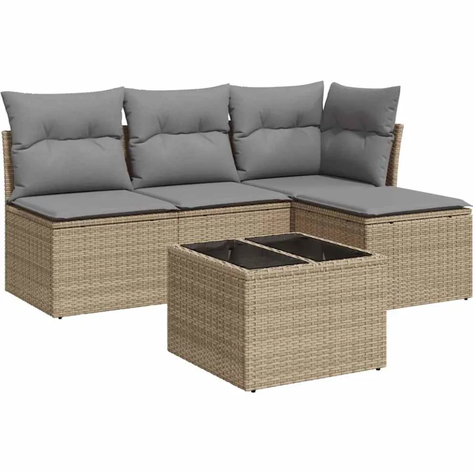vidaXL 5-delige Loungeset met kussens poly rattan beige