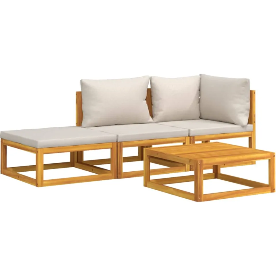 vidaXL 4-delige Loungeset met lichtgrijze kussens massief hout bruin, foto 3