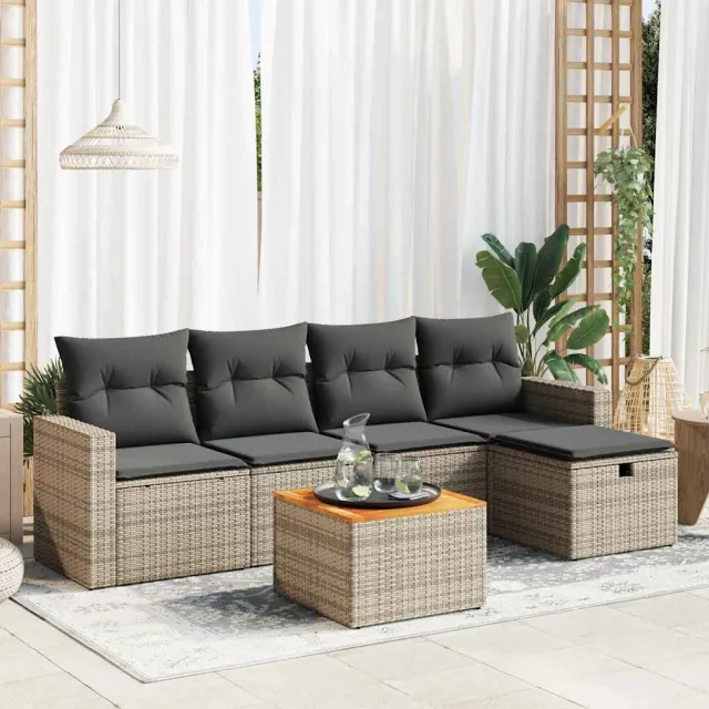 vidaXL 6-delige Loungeset met kussens poly rattan grijs, foto 2