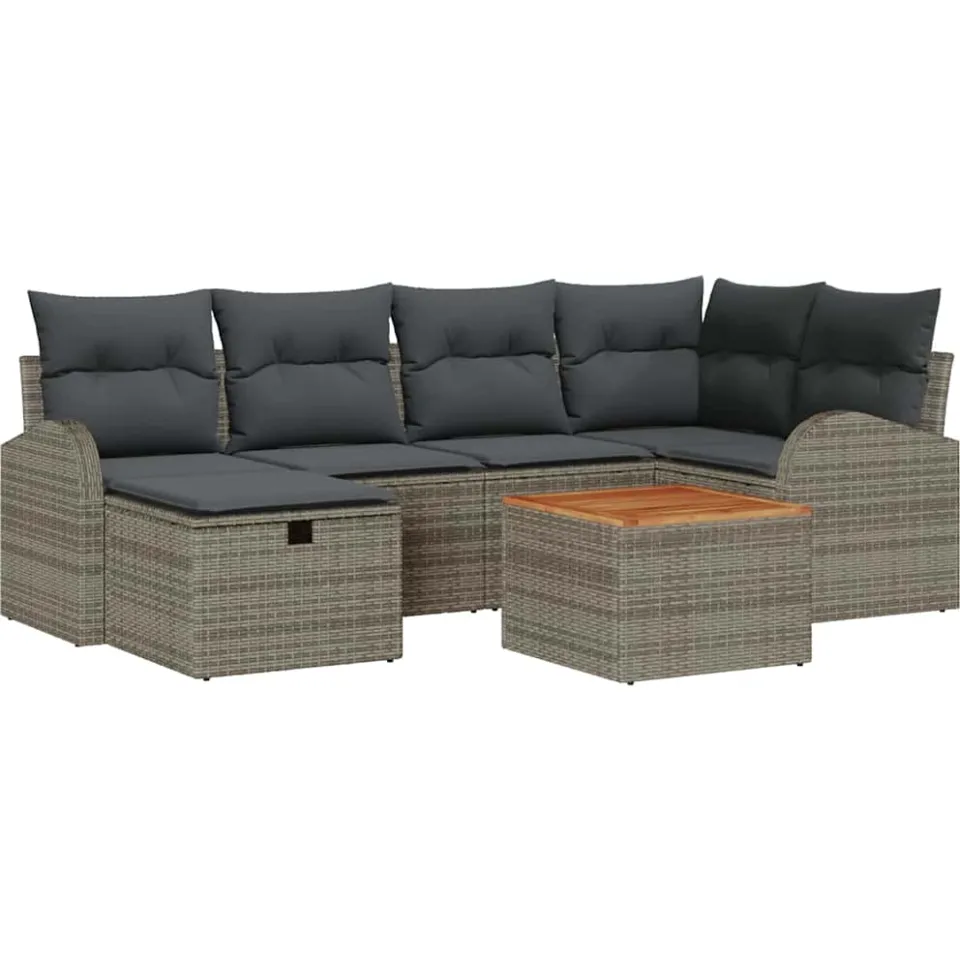 vidaXL Tuinbankenset 7 st Grijs Poly riet
