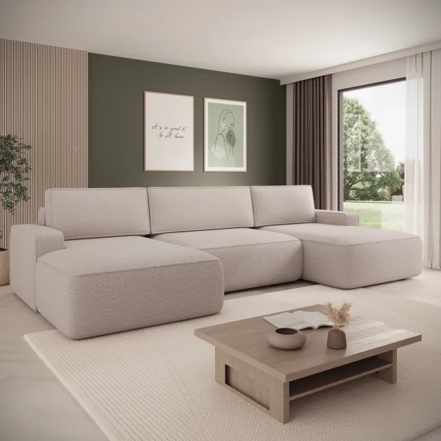 MEUBELLA Nayir - Hoekbank 3-zits met chaise longues - Stof beige