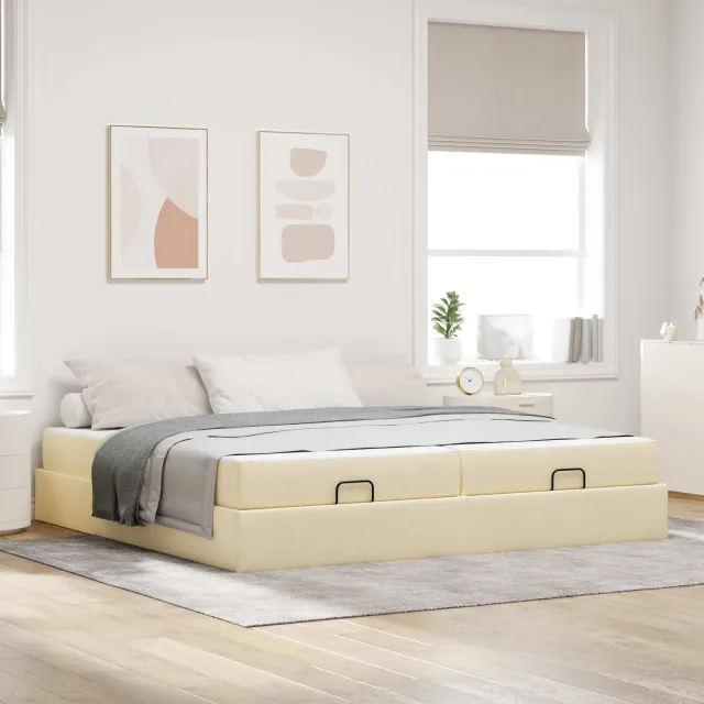vidaXL Bedframe met matras 2 st Crème Stof