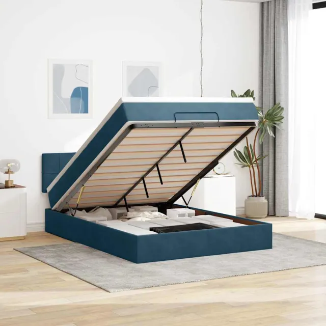 vidaXL Ottoman bed met matras 140x200cm fluweel donkerblauw blauw