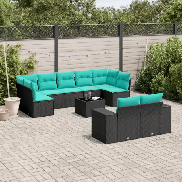 vidaXL 10-delige tuinbankset met kussens van zwart polyrotan