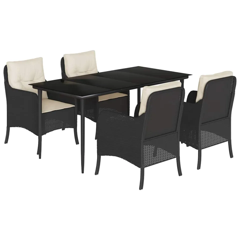 vidaXL 5-delige Tuinset met kussens poly rattan zwart, foto 3
