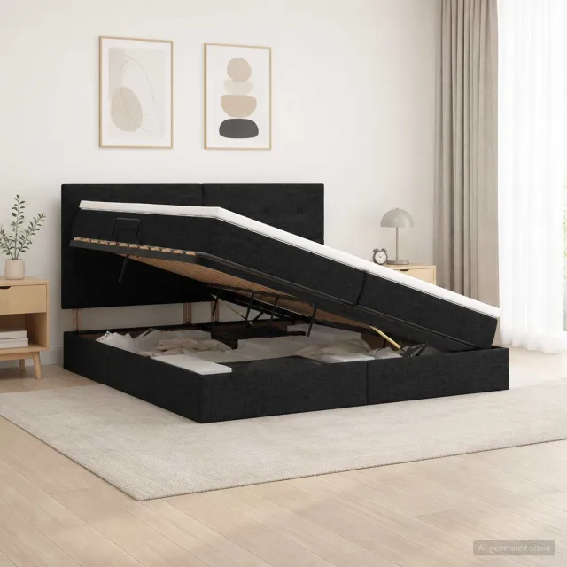 vidaXL Opslag bed met matras met hoofdeinde Zwart 200 x 200 cm Stof