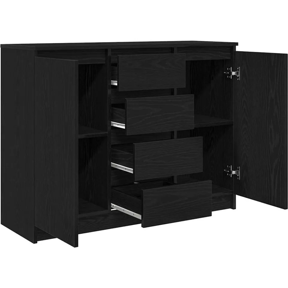vidaXL Dressoir met lades 100,5x35x76 cm spaanplaat zwart eikenkleurig, foto 4