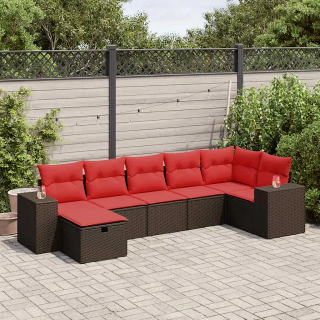 vidaXL 7-delige Loungeset met kussens poly rattan bruin, foto 2