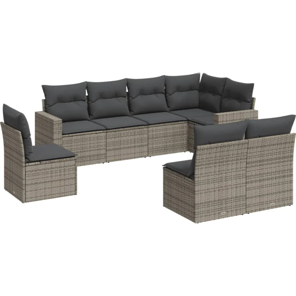 vidaXL 8-delige Loungeset met kussens poly rattan grijs, foto 3