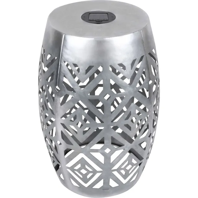 Teamson Home Bijzettafel voor Tuin - 2-in-1 Ronde Grote LED Lantaarn & Tafel - Zilver - 31,1cm