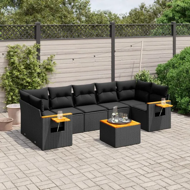 vidaXL 8-delige Loungeset met kussens poly rattan zwart, foto 2