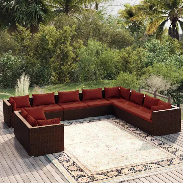 vidaXL 10-delige Loungeset met kussens poly rattan bruin, foto 2