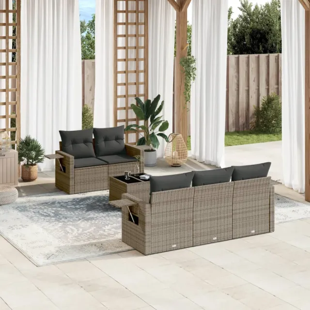 vidaXL 6-delige Loungeset met kussens poly rattan grijs, foto 2