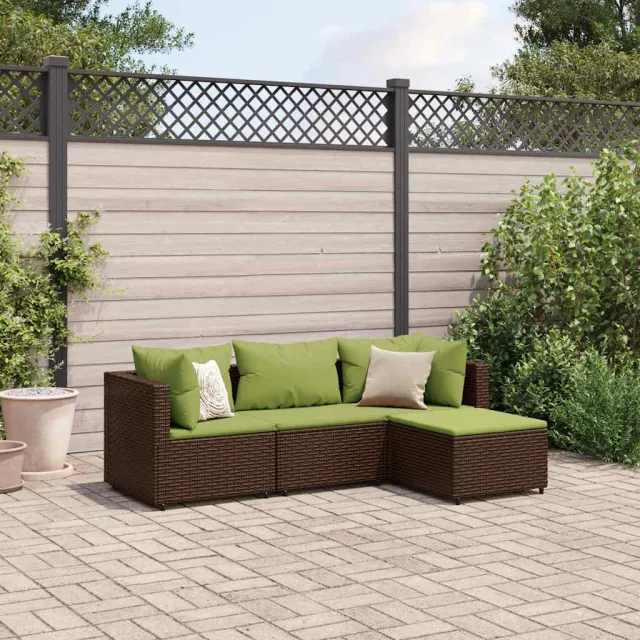 vidaXL 4-delige Loungeset met kussens poly rattan bruin, foto 2
