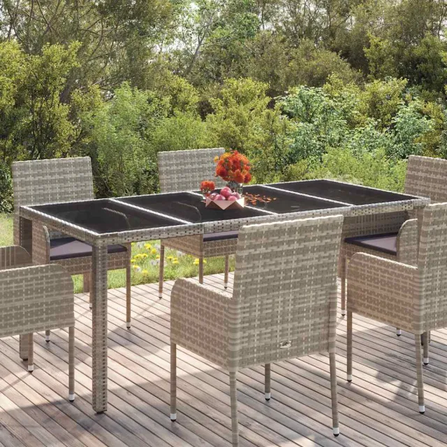 vidaXL Tuintafel met glazen blad 190x90x75 cm poly rattan grijs, foto 2
