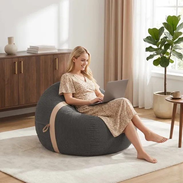 vidaXL Zitzakstoel Donkergrijs 96 x 124 x 96 cm corduroy