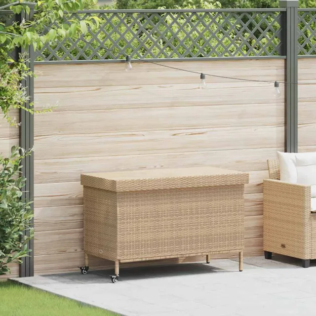 vidaXL Tuinbox met wielen 110x55x73 cm poly rattan gemengd beige
