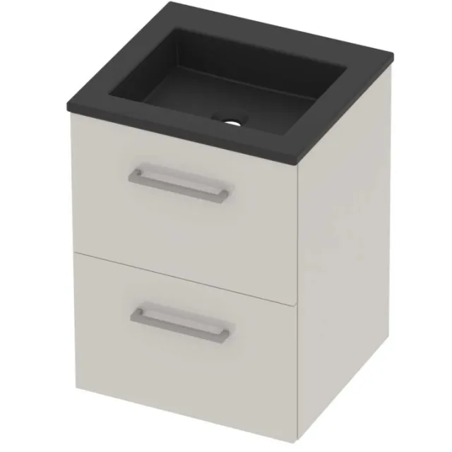 Basic-Line Aura 46 Badmeubelset Acryl Zonder Kraangat Voor Grepen 50x46x62 cm Ice White Mat Zwart