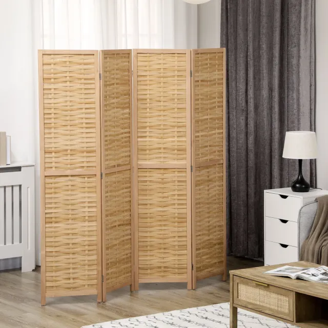 MODENUIT Kamerscherm – 4-Delig Opvouwbaar – 160 x 170 cm – Bamboe – Natuurlijk – Ruimteverdeler Naturel hout