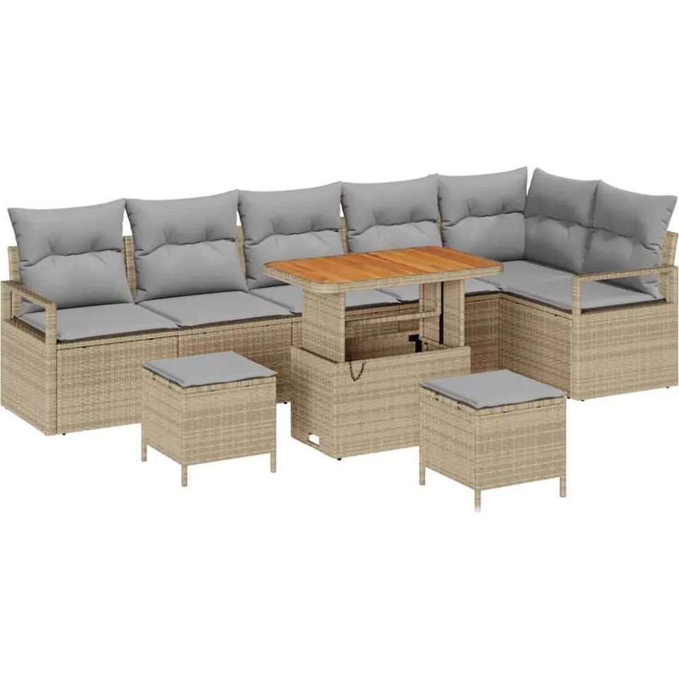 vidaXL Tuin Sofa Set 9 st Beige Poly riet
