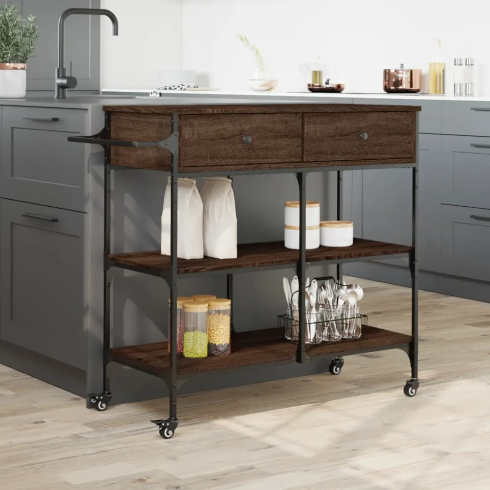 vidaXL Keukentrolley 105x42x95 cm bewerkt hout bruin eikenkleurig, foto 4