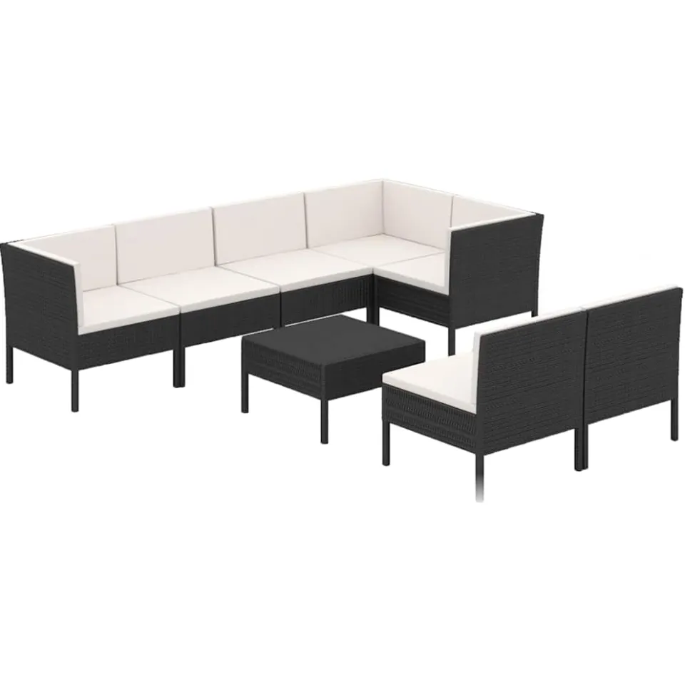 vidaXL 8-delige Loungeset met kussens poly rattan zwart, foto 3