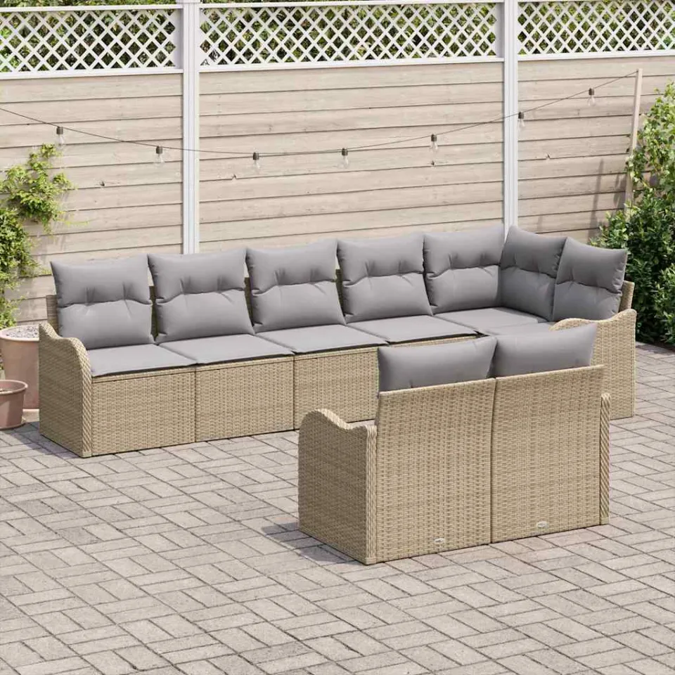 vidaXL Tuin Sofa Set 8 st Beige en Licht Grijs poly rattan, foto 3