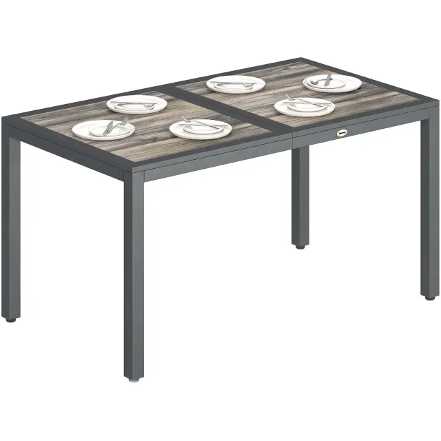 Lunpog Tuintafel voor 4 tot 6 personen, eettafel voor buiten met tafelblad met houteffect, 140 x 80 x 72 cm, donkergrijs