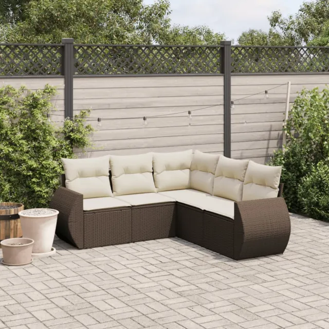 vidaXL 5-delige Loungeset met kussens poly rattan bruin, foto 2